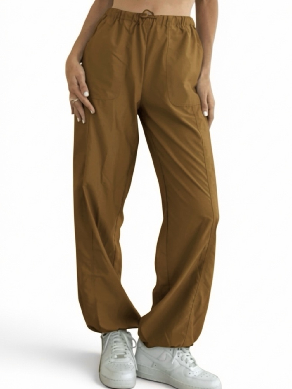 Le Lis Luna Drawcord Parachute Pants S Light Brown Balloon Y2K Streetwear Vibe
